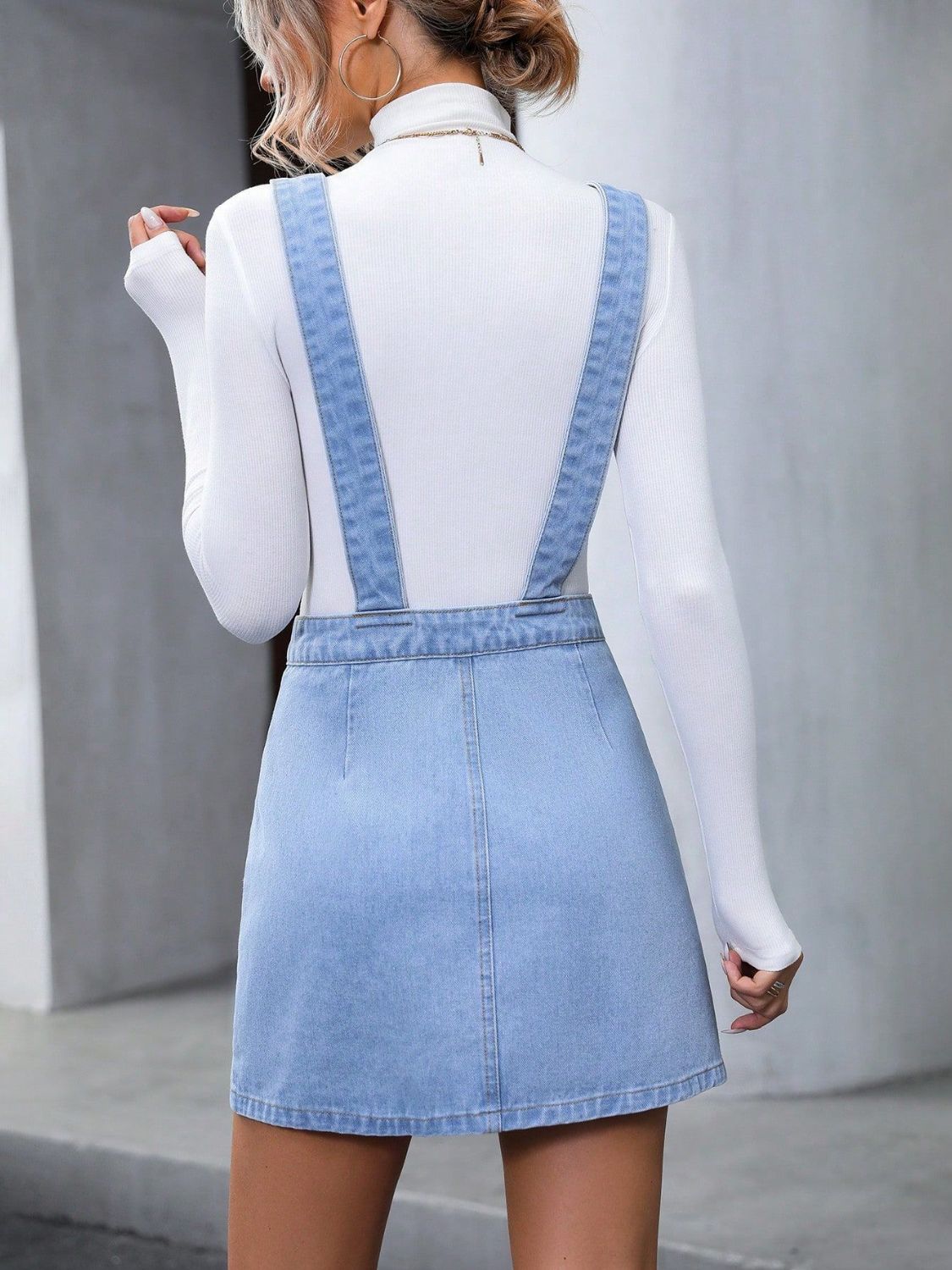 Wide Strap Denim Overall Dress